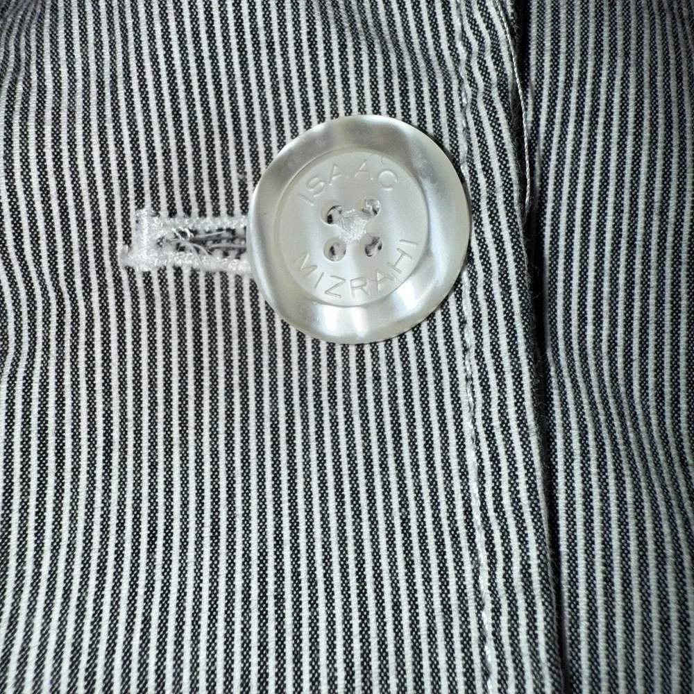 Womens Business Office Pinstripe Blazer‎ Jacket Isaac Mizrahi Grey S 3/4 Sleeve